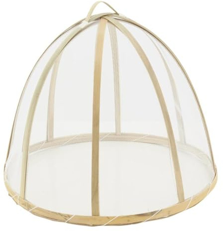 AUBRY GASPARD - Cloche Bambou - Naturel avec Filet Synthétique - Ø 30 cm x H 22 cm - Poids 0,13 kg - Protège Aliments Insectes - Poignée Bambou - Pratique Cuisine