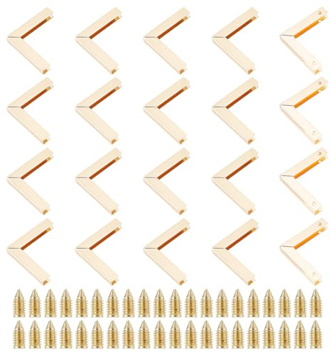 GOMAKERER 20 Sets Metall-Geldbörsen-Eckenschutz, L-Förmige Metallecke Für Handtaschenkantenschutz Einschraubbarer Tascheneckenclip Kantenschnallen-Hardware Für Geldbörsenherstellung (Hellgold)