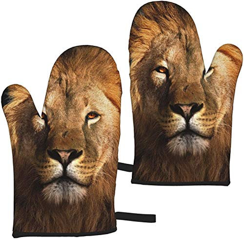Ofenhandschuhe, afrikanisches Tier, Löwe, Backhandschuhe, 2er-Set, hitzebeständige Küchenhandschuhe, Damen und Herren, zum Kochen, Grillen, Grillen, Mikrowelle