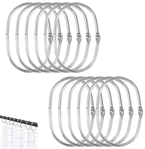 aqlbhz 12 PCS Shower Curtain Hooks Shower Curtain Rings Rust Proof Oval Rings Clasp Hooks Set Shower Curtain Accessories Shower Hooks for Curtains Windows Home Decoration Bathroom Changing Room