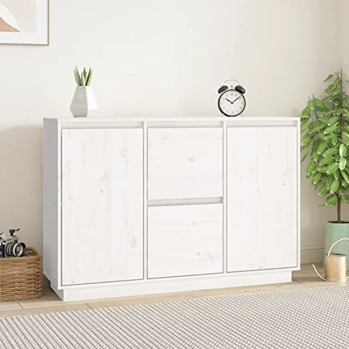 LAPOOH Sideboard, Kommode Schlafzimmer, Komodenschrank, Flur Möbel, Apothekerschrank, Wohnzimmerschrank, Flur Schrank, Beistellschrank, Weiß 111x34x75 cm Massivholz Kiefer