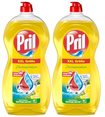 Pril Original Zitronenmelisse 2x 1,2 l, Handgeschirrspülmittel mit höchster Fettlösekraft, für sauberes Geschirr auch in kaltem Wasser, frischer Duft nach Zitronenmelisse