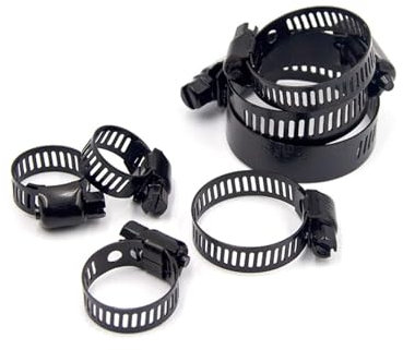 LoRier 60 Stück Schellen aus Edelstahl, verstellbar, 6–38 mm Bereich, Schneckengetriebe, schwarzes Schlauchschellen-Set, Schellen for Holzbearbeitung, Federklemme