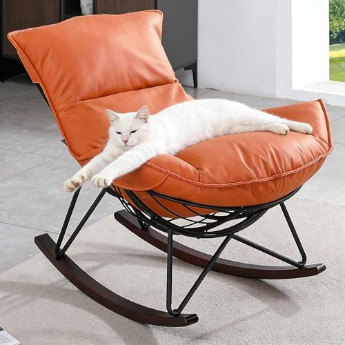 Mingone Schaukelsessel Modern Schwingsessel Bequem Sessel mit Gepolsterter Sitzfläche Schaukelstuhl für Schlafzimmer Relaxsessel mit Metallgestell 150kg Belastbar, Orange