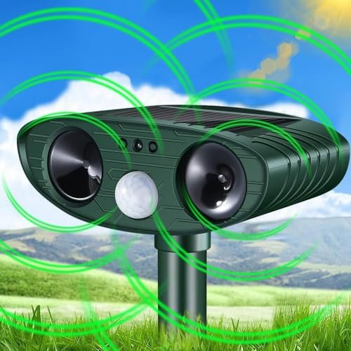 Ultrasonic Animal Repellent,Solar Powered Animal Scarer Repellent Cat Deterrents for Gardens with PIR Motion Sensor, Waterproof Animal Deterrent Pest Repeller for Cats, Dogs, Wild Animals