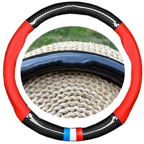 Lenkradabdeckung Auto Sport Lenkrad Abdeckung PU Leder Carbon Fiber Textur Für Mazda Für SKYACTIV Für Axela Für CX6 Für CX-5 Für CX4 Für CX3 Auto Lenkradschoner (Farbe : Red O)