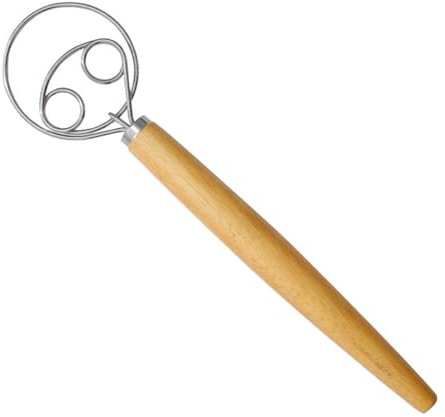 Fouet danois, fouet danois, fouet hollandais, batte à œufs, pâte danoise fouet avec manche en bois, mixeur fil en acier inoxydable 304 pour la fabrication de gâteaux à pain, idéal pour la cuisine