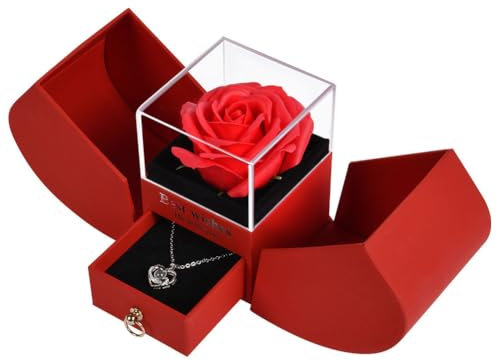 ACWOO Rosa Eterna, Caja de Regalo de Rosa Preservada con Collar I Love You en 100 Idiomas, Regalos para Cumpleaño, Día de San Valentín, Día de la Madre, Navidad, Aniversario Día para Mamá Novia Mujere