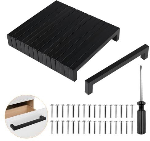 Küchenschrankgriffe, 16 Stück Schwarz 160mm Lochabstand Möbelgriffe Aus Edelstahl - Quadratische Schubladengriffe Für Küche (Mit Schrauben)