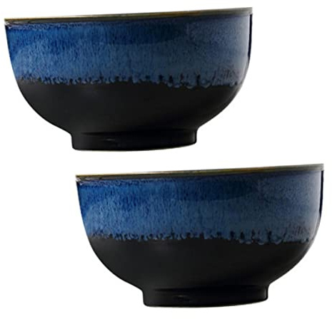 TOPBATHY Keramikschüsseln 2 Stück Blau Japanische Speiseschale aus Keramik ohne Grate Geeignet für Instantnudeln Suppe und Reis Leicht zu Reinigen für Restaurant und Food Shop