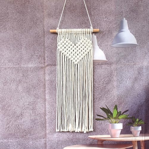 Gualiy Makramee Wandbehang Tapisserie, Handgefertigt Gewebt Herz mit Quasten Wandteppich für Schlafzimmer Wohnzimmer 25x75cm