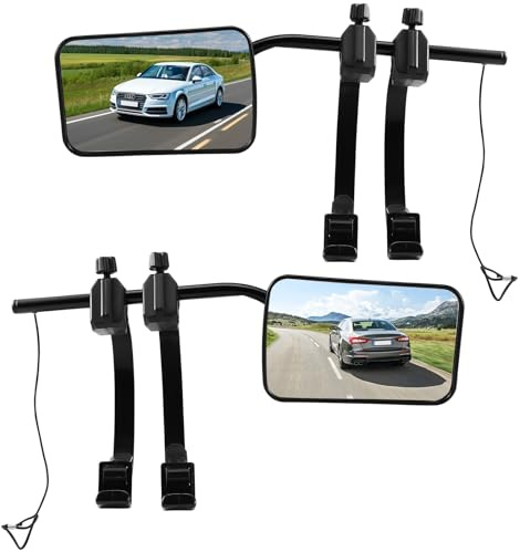 Caravan Mirror Car, Pack of 2 Caravan Mirrors, Universal Exterior Mirrors, Caravan Mirror with Straps, Towing Mirror, Attachment Mirror for Caravan, Motorhome, All Common Vehicle Types