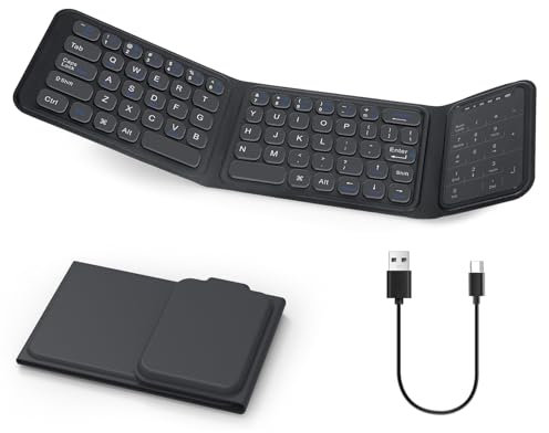 SOPPY Foldable Wireless Keyboards with Numeric Touchpad, Rechargeable Portable Tri-Folding Keyboard, Mini Bluetooth Travel Keyboard for Mac, iOS, Android, Windows, PC, Tablet, Laptop, Smartphone