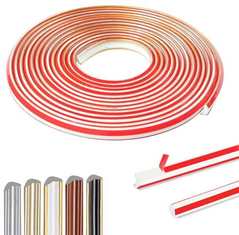 500cm Flexibel Sockelleiste Selbstklebend,PVC Zierleisten Selbstklebend Wasserdicht,Multifunktional FußLeisten,3d Deckenleisten FüR Wand,Kantenecke Und Fenster TüRspiegelrahmen(12X9mm / Weiß Gold)