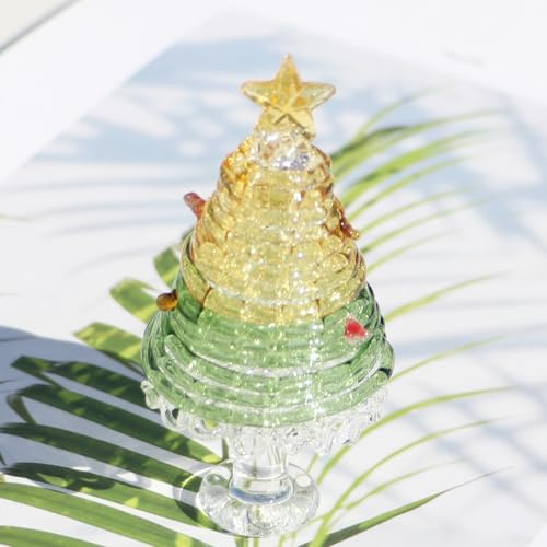 Statuette da collezione dell'albero di Natale in cristallo: decorazioni per feste in vetro soffiato a mano ornamenti decorativi per piante in vetro soffiato a mano