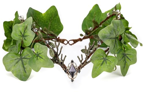 MOSTORY Waldblatt-Feenkrone - Florale Elfekrone, Waldkopfbedeckung, grünes Blatt-Stirnband für Frauen, Renaissance, Maskerade, Cosplay, Halloween, Renfaire-Zubehör, Waldhochzeit