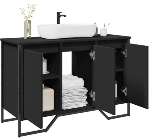 Gecheer Lavabo Nero in Truciolato 91x35x60 cm - Mobile Bagno Autoportante Sottolavabo Salvaspazio,P848659