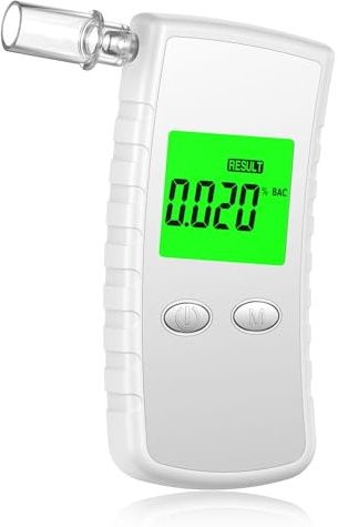 Alkoholtester Polizeigenau, Alkoholtester Promillemessgerät mit LCD-Display, Professioneller Alkoholmessgerät mit 10 Mundstücken, Hochpräziser Promillemessgerät für den Heim- und Partygebrauch(Weiß)