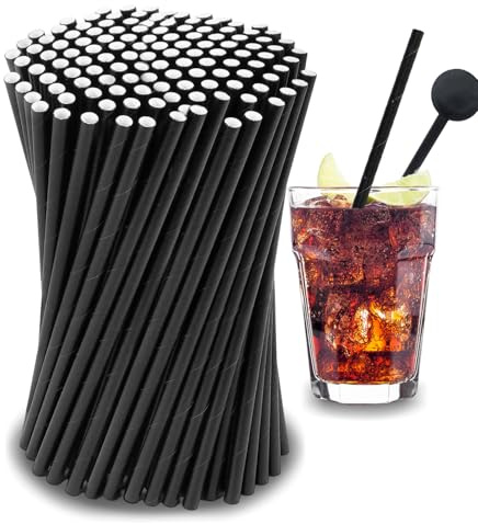 Papierstrohhalme, 200 Stück Strohhalme Papier, Ø 6 mm 20 cm Party Strohhalme, Geeignet für Cocktails, Kaffee und Feiern, Longdrink Partys (Schwarz)