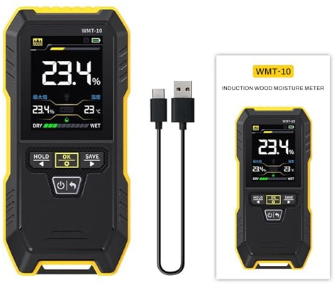 DEWIN Misuratore umidità Muri,WMT-10 Misuratore di umidità del Legno Controllo Umidita Muri Medidor Humedad Supporta Il Salvataggio e la Registrazione dei Dati,4 Diverse modalità di Misurazione