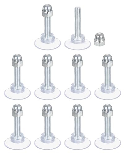 QUARKZMAN Confezione da 10 ventose per vetro, 34 mm / 1,3in di diametro, in PVC trasparente, con vite M8 x 38 mm, per finestre, bagno, porte, pareti in vetro, auto, protezione solare
