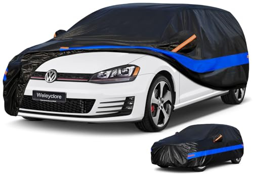 Weleyclore Hatchback Car Cover 100% Waterproof Breathable,Outdoor Car Covers.Rain Snow UV Dust Protection.Custom Fit for VW Golf,BMW 1 Series,Ford Focus,Audi A3 Sportback,etc.(415 To 450cm) B3.
