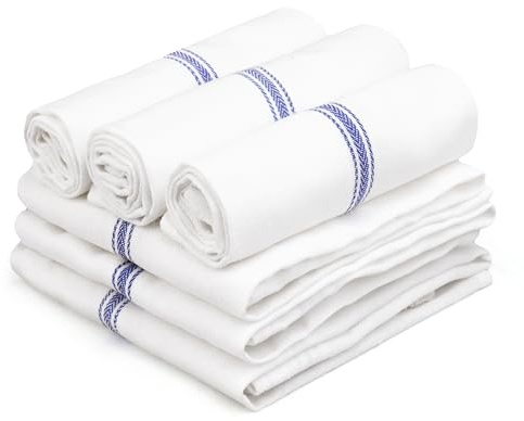 TEXAS LINEN CO. Cotton Kitchen Towels 6 Pack - 15 x 25 Inches - Highly Absorbent Dish Towels for Kitchen Drying, Soft Durable Reusable Quick Dry Tea, Kitchen and Dish Cloths Set - Blue Stripe
