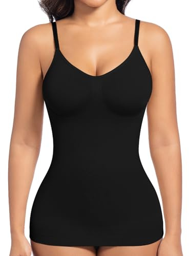 ONEW Shapewear undertröja dam magkontroll formande camisole väst topp bröststöd kompression toppar midjetränare body shaper sömlös formning bärtopp med spagettiremmar, svart, XL