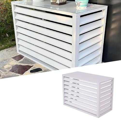 SZITW Geteilter Sichtschutzzaun für Klimaanlagen mit 4 Paneelen, Aluminium-Abdeckung für Klimaanlage und Wärmepumpe, Mülleimergehäuse, Blumenständer für den Außenbereich (Weiß, 110 x 60 x 80 cm)
