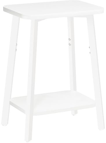 MAHANCRIS Mesa Auxiliar Rectangular, Mesa de Sofá de 2 Niveles, Mesita de Noche Pequeña con Estante, Marco Metálico, para Espacios Pequeños, Salón y Dormitorio, Blanco AETWT4701