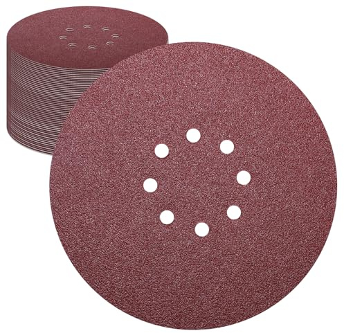 SDLDEER Schleifscheiben 225mm Klett, 50 Stück Schleifpapier Rund 40 60 80 120 240, 8 Loch Schleifscheibe für Trockenbauschleifer Exzenterschleifer Schleifgiraffe Langhalsschleifer Schleifen Giraffe