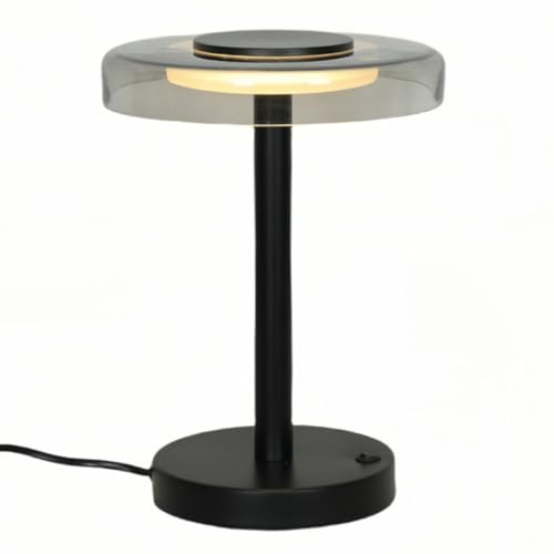 Liadomo Tischleuchte Volos, Tischlampe Glas LED Wohnzimmer, Schlafzimmer | moderne Nachttischlampe, Schreibtischlampe, Schwarz, Ø 22 cm, Design Dekolampe, mit Kabel, Metallfuß, 30 cm Höhe, Warmweiß