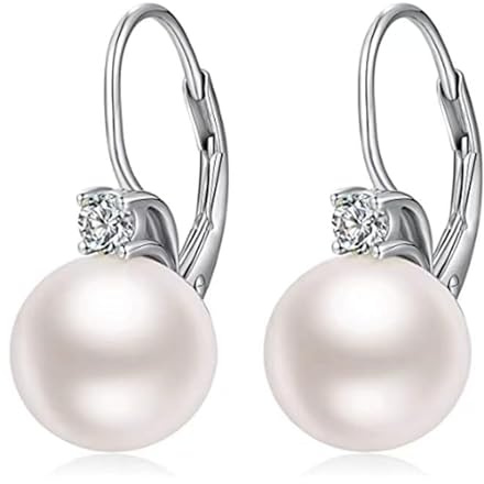 WEIMU Perlen Ohrringe 18K Weißgold plattiert Perlenohrringe Silber 925 Hängend, Damen Perlen Ohrhänger, Mädchen Ohrringe mit niedriger Allergie