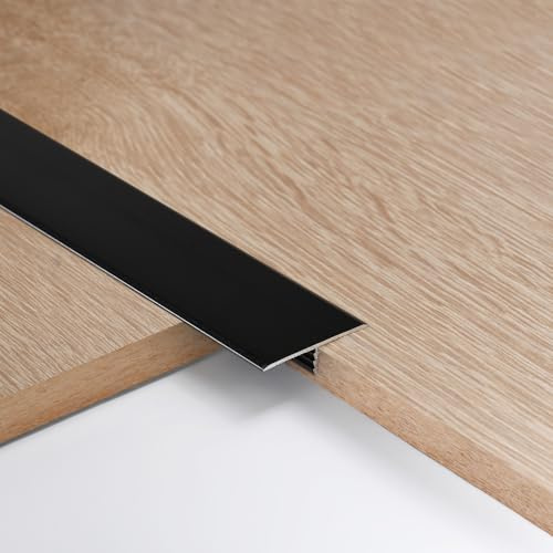 3pcs 3.3cm Aluminum T Molding Floor Transition Strip Metal Flat Divider Strip for Joining Floor Gaps Laminate Profile Flooring Edge Trim Cover Strips,0.9m Black