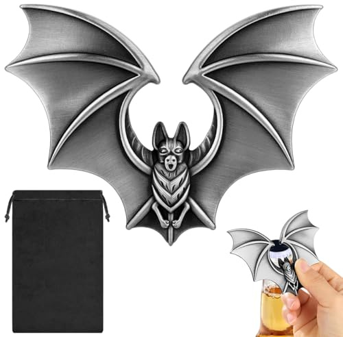 Bat Bottle Opener, Personalized Bat Opener Bottle, Bat Decoration Gifts for Men Women, Birthday Fathers Day Christmas Gifts, Silver Beer Accessories with Gift Bag