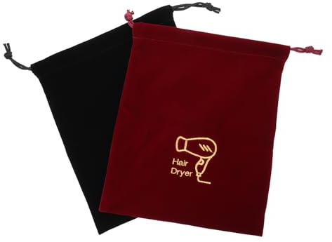 Schwarze Haartrockner Tasche mit Kordelzug aus Stoff | Faltbar und Waschbar, für Zuhause und Hotel, Organizer für Persönliche Gegenstände im Praktischen 2 Stück-pack