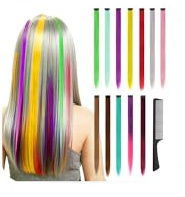 XSDSLS Colored Hair Extensions, Colored Hair Strands for Clipping in With Comb 22 Inch Colorful Straight Hair Extensions for Party Highlights Clip In for Girls Women (Mixed Colour)