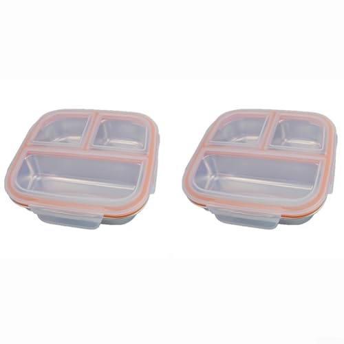 Lonchera de acero inoxidable de 750 ml con diseño a prueba de fugas y 3 compartimentos para separación de comidas y frescura (TWO)