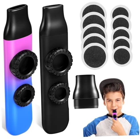 Kazoo Musikinstrumente 2 Stück mit Runder Ersatzmembran | Abs und Silikon, Doppel Loch Design, mit Trageband und Wechselmembranen