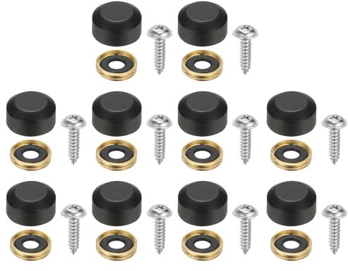 uxcell 10Pcs Decorative Mirror Screws with Caps, 0.47 Alloy Fixing Screw Covers, Mirror Screws Fasteners for Furniture, Crafts, Advertising Hardware, Charcoal Black
