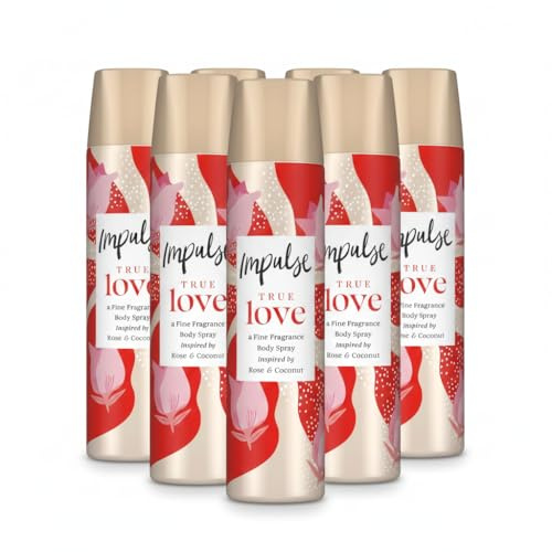 6 x Impulse Fragrance Body Spray 75ml True Love – Long Lasting Everyday Body-mist for Women, Portable Aerosol for Freshness and Confidence, Floral Perfume Deodorant Alternative