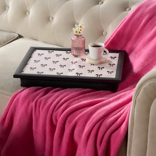 OHS Lap Trays with Bean Bag Cushion Bow Print, Bow Gifts for Women Large Lap Tray with Cushion for Kids and Adults Suitable for Work Food Studies TV Sofa or Bed, Monochrome