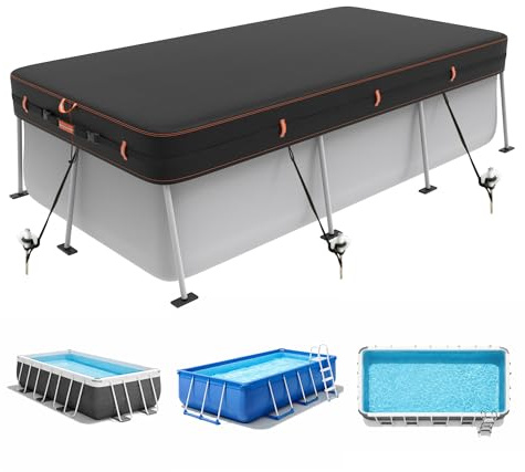 Neuradical 420D Poolabdeckung Rechteckig für 12x24FT Pool Dreifach Windfest | Robustes Oxford-Gewebe, wasserdicht, UV-beständig, reißfest, mit Kordelzug, Tragegurt und Heringe, Abdeckung für Aufstellpool