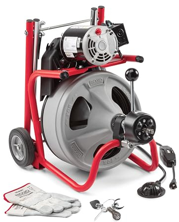 RIDGID 26998 Model K-400 Drain Cleaning 120-Volt Drum Machine Kit with C-45IW 1/2 x 75' Cable, White, Black, Red