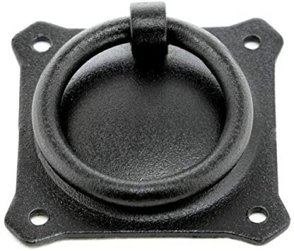 Renovators Supply Manufacturing Black Wrought Iron Mission Cabinet Ring Pull Antique Drop Style 2 in. RSF Rust-Resistant Powder Coat Finish with Mounting Hardware Included