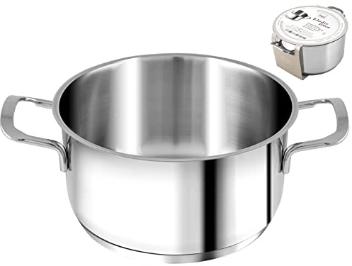 H&H Elodie Casseruola in Acciaio Inox 28 cm, 8 Litri, Fondo Induzione, 2 Manici, Pentola per Pasta, Bolliti, Zuppe e Grandi Preparazioni