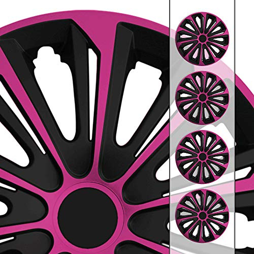 (Größe und Farbe wählbar!) 15 Zoll Radkappen/Radzierblenden STR-Bandel Bicolor (Farbe Schwarz-Pink), passend für Fast alle Fahrzeugtypen (universell) – nur beim Radkappen König