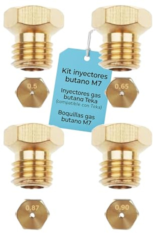 RECAMBIOS DREYMA Kit Inyectores Gas Butano M7 4 UDS Compatible con Teka Balay Beko conversion LPG boquillas laton calibres 0.65 0.70 0.87 0.90 0.96 rosca M7 ajuste llama cocina encimera alta precision