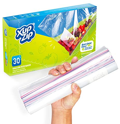 30 Sacchetti per Freezer Premium di XupZip ™ | Grandi Dimensioni, Capienza 4,45L, Lavabili e Riutilizzabili, Plastica Resistente, Trasparenti | Chiusura Ermetica e ZiP in Bambù | Senza BPA