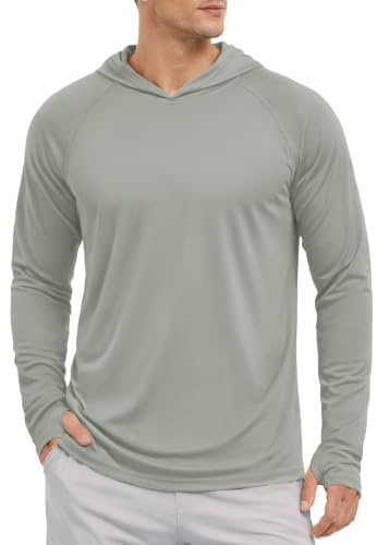 KEFITEVD Herren Langarmshirts UV-Schutz Hoodie Schnell Trocknendes Funktionsshirt Fitness Trainingsshirt Angeln Shirt Hellgrau XL